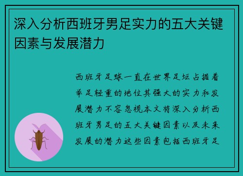 深入分析西班牙男足实力的五大关键因素与发展潜力