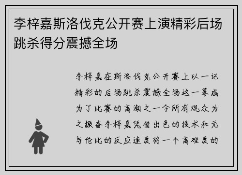 李梓嘉斯洛伐克公开赛上演精彩后场跳杀得分震撼全场